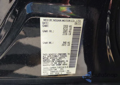 2015 Nissan Altima 2.5 S from USA, damaged, VIN 1N4AL3AP6FC583454